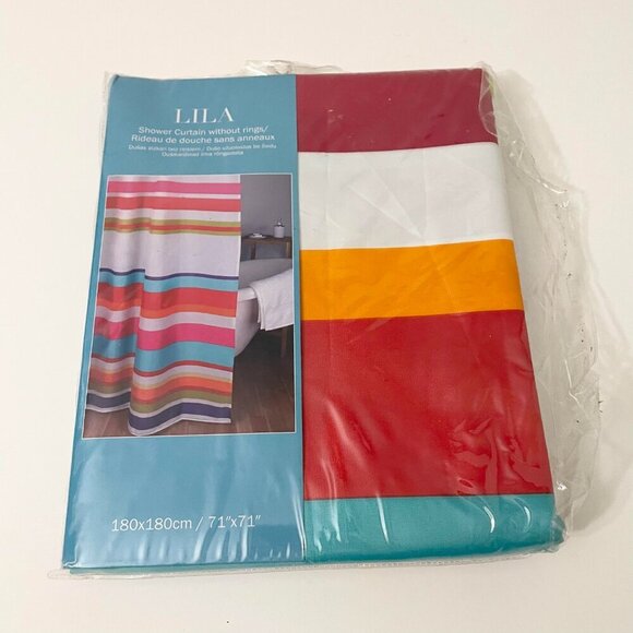 Lila Shower Curtain without Rings Stripes Bathroom 71 x 71 Inch - Picture 12 of 13